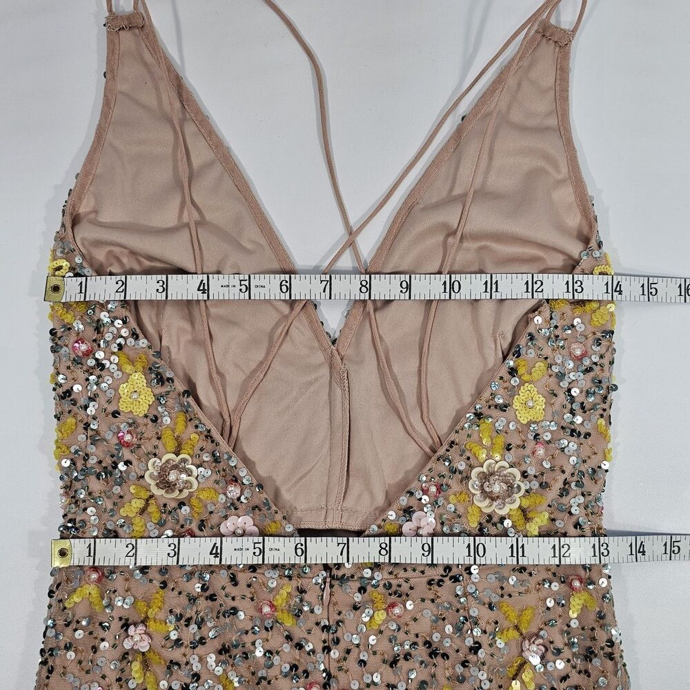 Gianni Bini A Walk In The Park Floral Yellow Sequins Midi Dress Size 4 V-neck - Picture 10 of 12